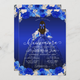Convite Floral Royal Blue Princesa Vestido Gor Quinceanera