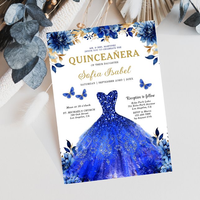 Convite Floral Royal Butterfly Princesa Quinceanera (Criador carregado)