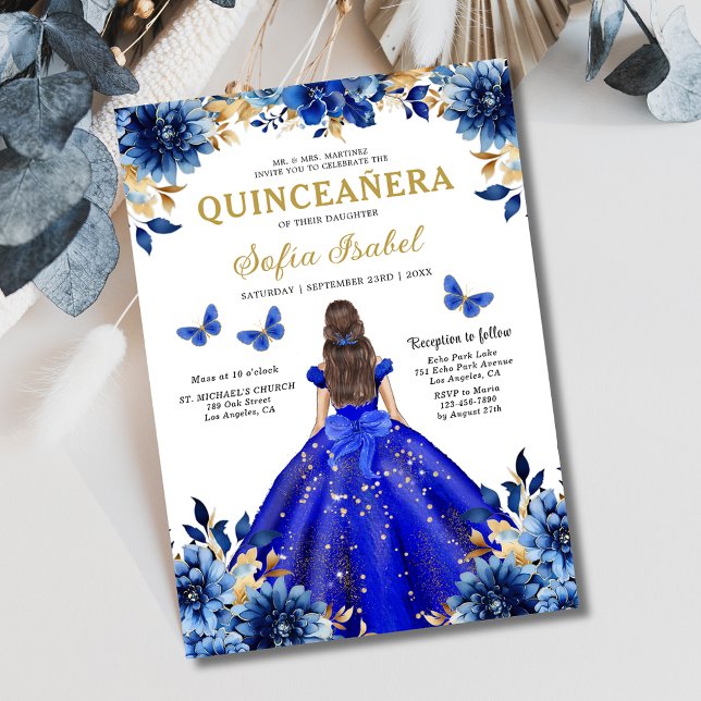 Convite Floral Royal Butterfly Princesa Quinceanera (Criador carregado)