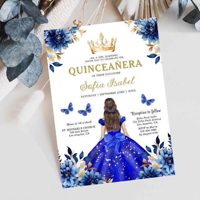 Convite Floral Royal Butterfly Princesa Quinceanera (Criador carregado)