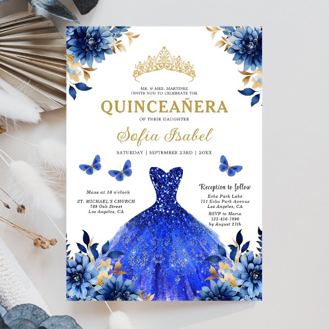 Convite Floral Royal Butterfly Princesa Quinceanera (Criador carregado)