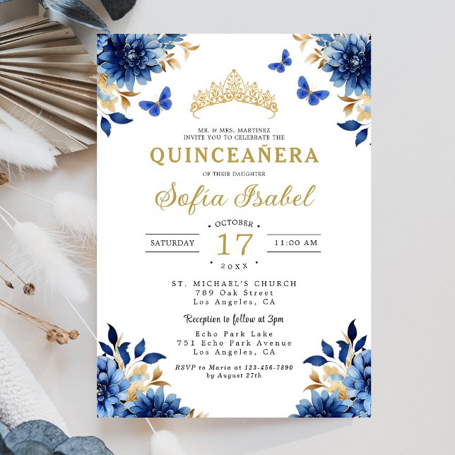 Convite Floral Royal Butterfly Princesa Quinceanera (Criador carregado)