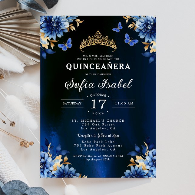 Convite Floral Royal Butterfly Princesa Quinceanera (Criador carregado)