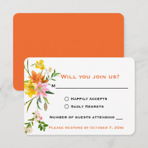 Convite Floral RSVP Flores de Lírio - Casamento Laranja - 