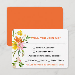 Convite Floral RSVP Flores de Lírio - Casamento Laranja -