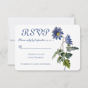 Convite Floral RSVP Flores de Margarida Azul Aquar