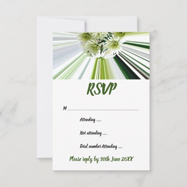Convite Floral RSVP Listrado de Verde e Branco (Frente)