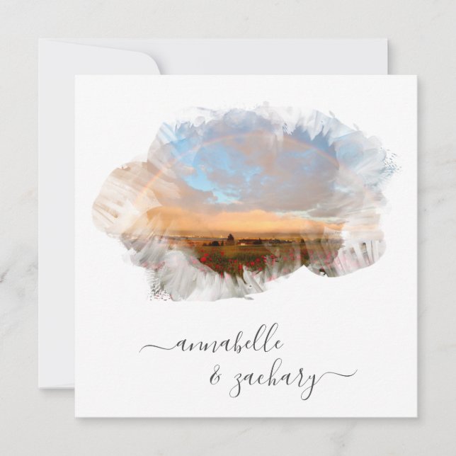 CONVITE ** FLORAL + RSVP - QR RAINBOW AR11 BEACH WEDDING (Frente)