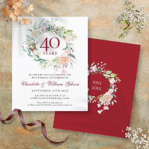 Convite Floral Rubi de 40º Aniversário Econômico