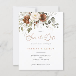 Convite Floral Rust Cream Greenery Casamento Salvar Data