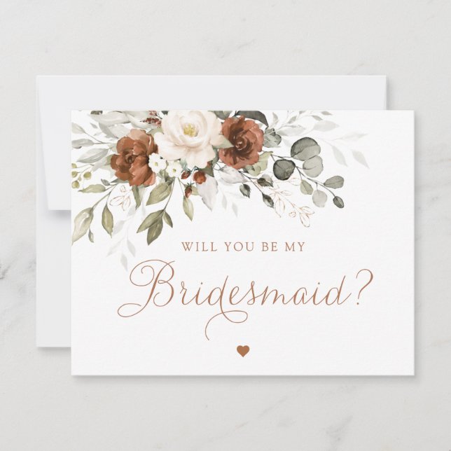 Convite Floral Rust Creme Você Será Minha Carta De Bridesm (Frente)