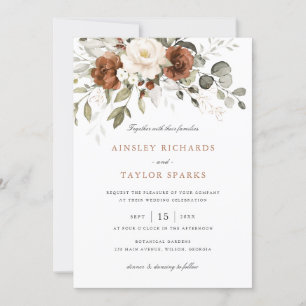 Convite Floral Rust Ivory Cream Casamento outono Greenery