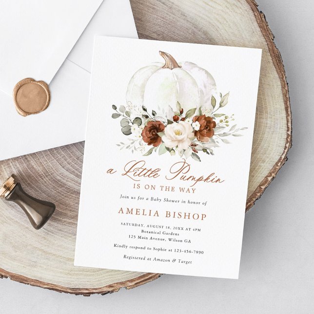Convite Floral Rust Pumpkin Greenery Fall Chá de fraldas I (Criador carregado)