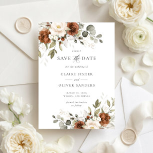 Convite Floral Rust Verde Casamento Salve a Data