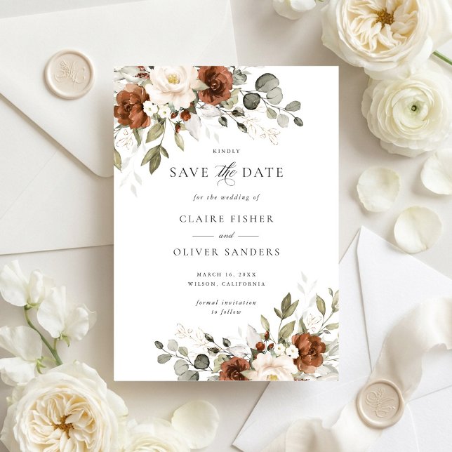 Convite Floral Rust Verde Casamento Salve a Data (Criador carregado)