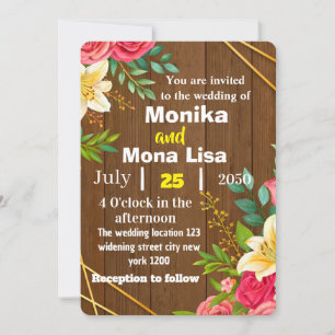 Convite Floral Rustic para Casamento com Wooden