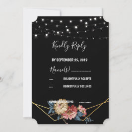 Convite Floral Rustic String Lights RSVP