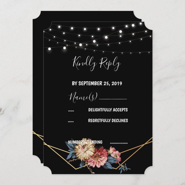 Convite Floral Rustic String Lights RSVP (Frente/Verso)