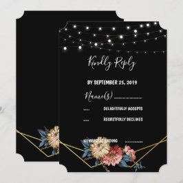 Convite Floral Rustic String Lights RSVP