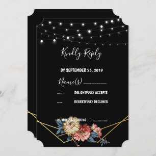 Convite Floral Rustic String Lights RSVP