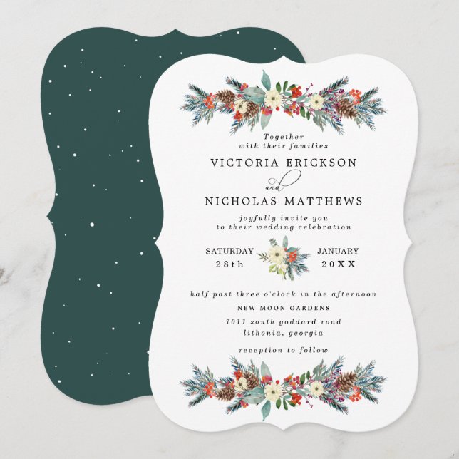 Convite Floral Rústico | Casamento Botânico de Inverno (Frente/Verso)