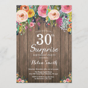Convite floral rústico do aniversário de 30 anos