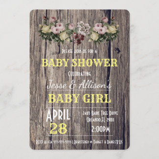 Convite floral rústico do chá de fraldas do bebé