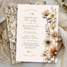 Convite Floral Rústico em Aquarela Outono Marfim Casamento