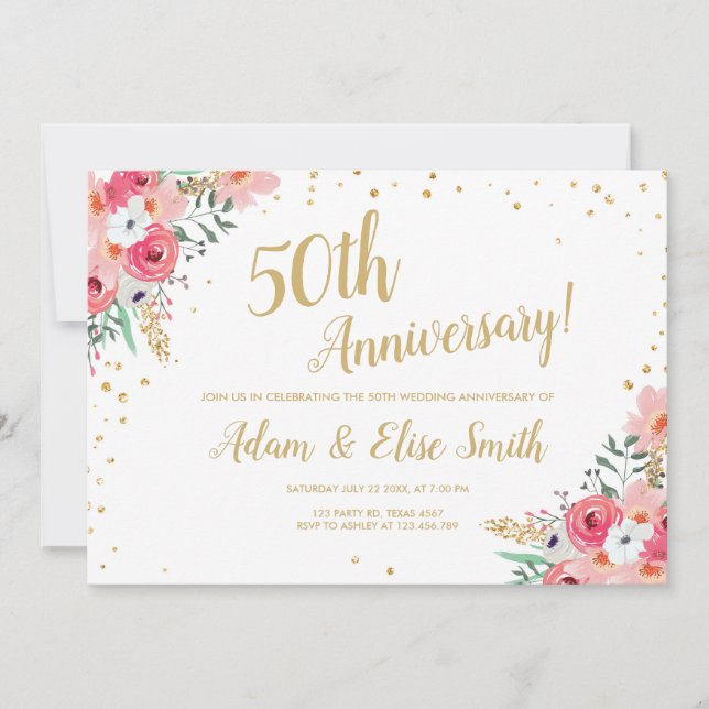 Convite Floral Rústico para Bodas de Ouro 50 Anos  (Frente)
