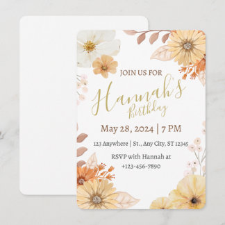 Convite Floral Rústico para Mulheres – Flores Boho de Outo