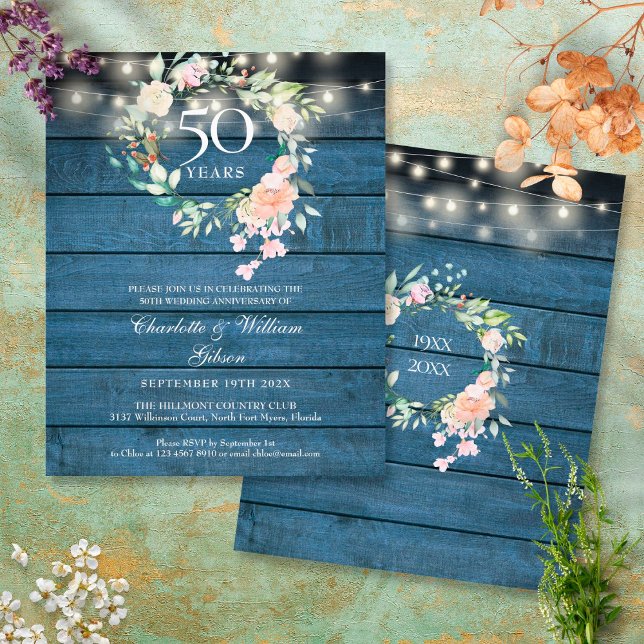 Convite Floral Rústico para o 50º Aniversário (Criador carregado)