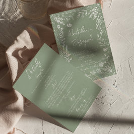 Convite Floral Sage Green Botanical Fun All In One Wedding