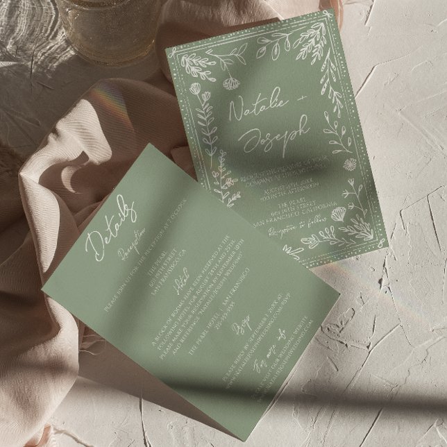 Convite Floral Sage Green Botanical Fun All In One Wedding (Criador carregado)
