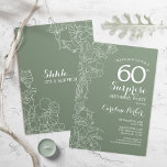 Convite Floral Sage Green Surprise 60th Birthday Party<br><div class="desc">Floral Sage Green Surprise 60th Birthday Party Invitation. Minimalist modern design featuring botanical accents and typography script font. Simple invite card perfect for a stylish female surprise bday celebration. Can be customized to any age.</div>