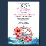 Convite Floral Sailing Wheel Nautical 80th Birthday<br><div class="desc">Convite À Apresentação De Aniversário Para Mulheres, Por 80 Náutica De Roda De Navegação Floral. Fácil De Alterar O Texto De Exemplo Para Si, Clicando Em Personalizar. Clique Em Personalizar/Editar Com A Ferramenta Design Para Alterar O Tipo De Fonte, A Cor Da Fonte, O Tamanho Da Fonte Ou Para Adicionar/Excluir/Alterar...</div>