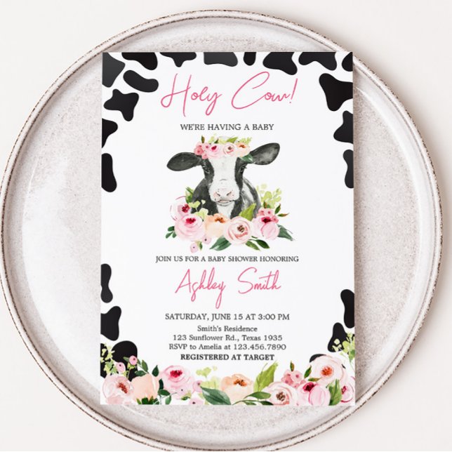 Convite Floral Santa Chá de fraldas (Floral Highland Cow Baby Shower Invitation)