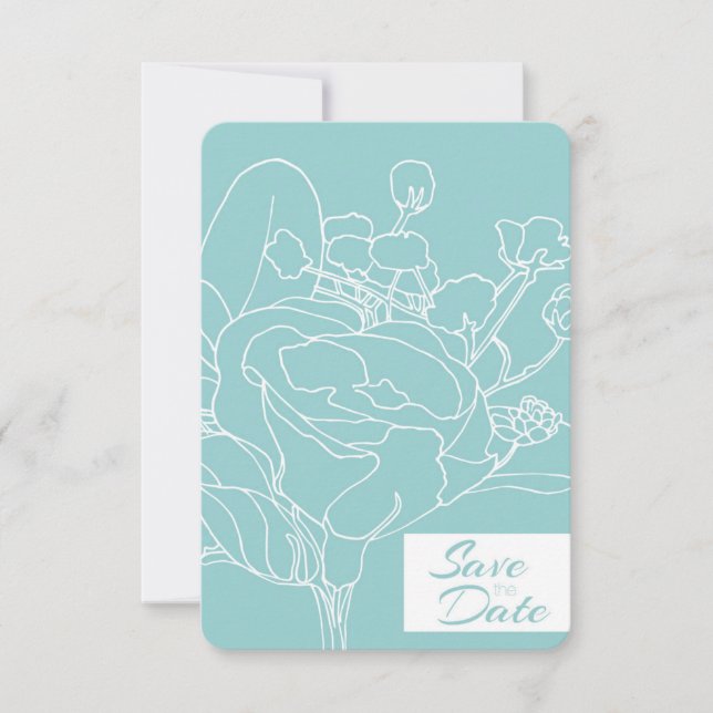 Convite Floral Save the Date (Verde Oceano) (Frente)