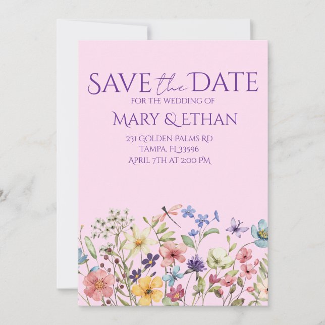 Convite Floral Save the Date Wedding Invitation  (Frente)