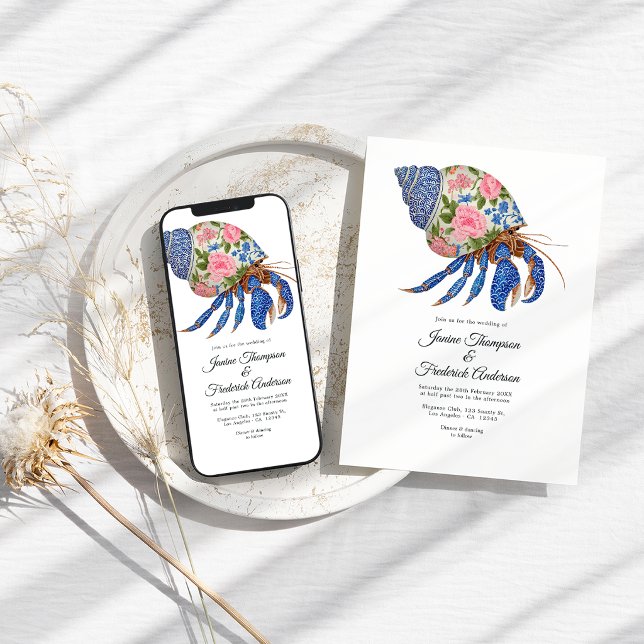 Convite Floral Shelllfish Coastal Wedding (Floral Shelllfish Coastal Wedding Invitation)