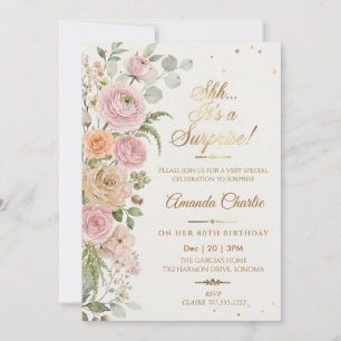 Convite Floral Shhh é uma surpresa de Aniversário