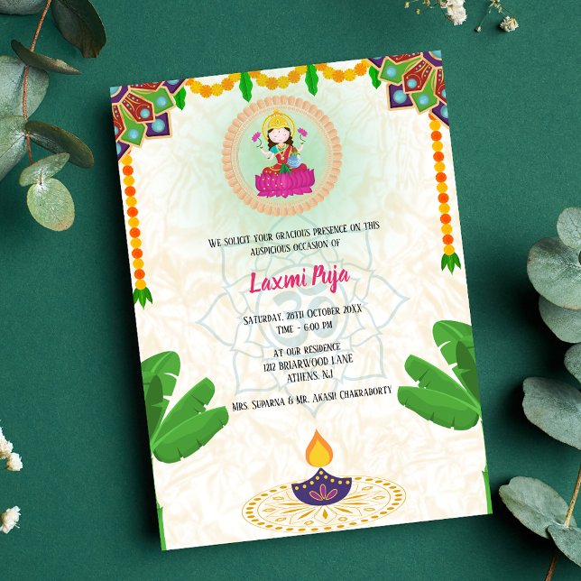 Convite Floral Shree Laxmi Puja (Criador carregado)