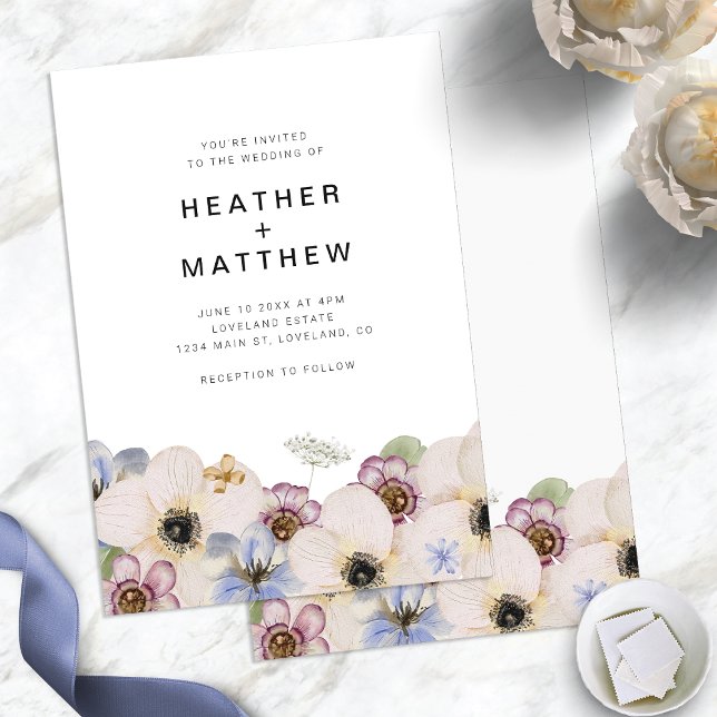 Convite Floral Simple Boho Wedding (Modern Floral Simple Boho Wedding Invitation by Painted Paperie
)