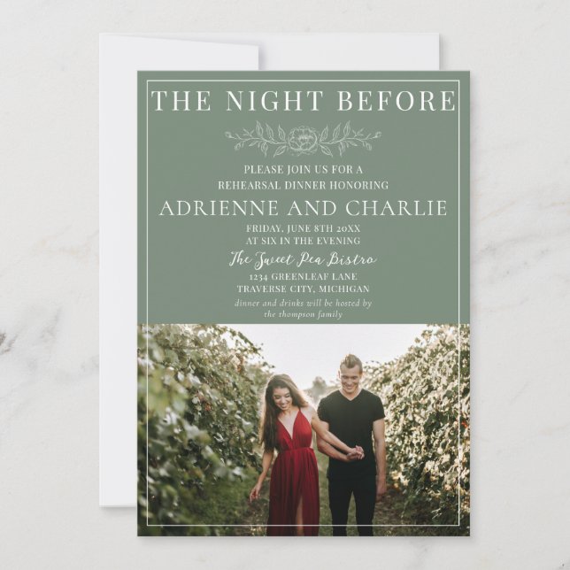 Convite Floral Simplicity 1 Modern Green Rehearsal Dinner (Frente)