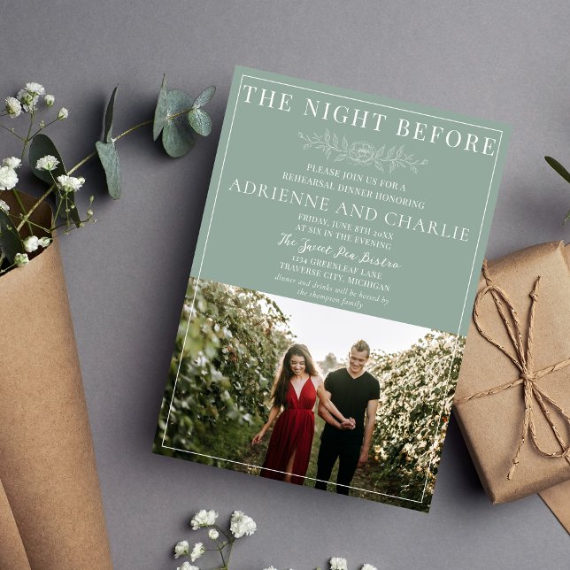 Convite Floral Simplicity 1 Modern Green Rehearsal Dinner (Criador carregado)