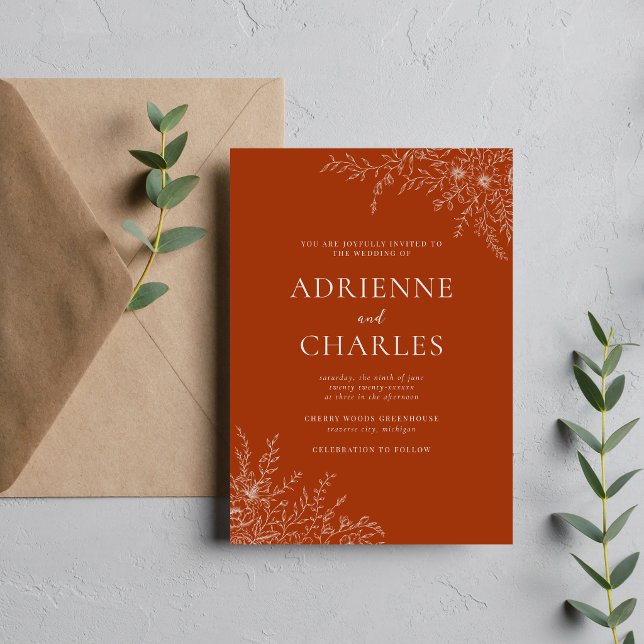 Convite Floral Simplicity 1 Rust Orange Minimal Wedding (Criador carregado)