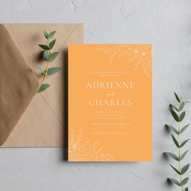 Convite Floral Simplicity 1 Sorbet Orange Minimal Wedding (Criador carregado)
