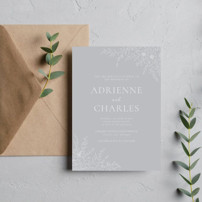 Convite Floral Simplicity 1 Sterling Gray Minimal Wedding (Criador carregado)