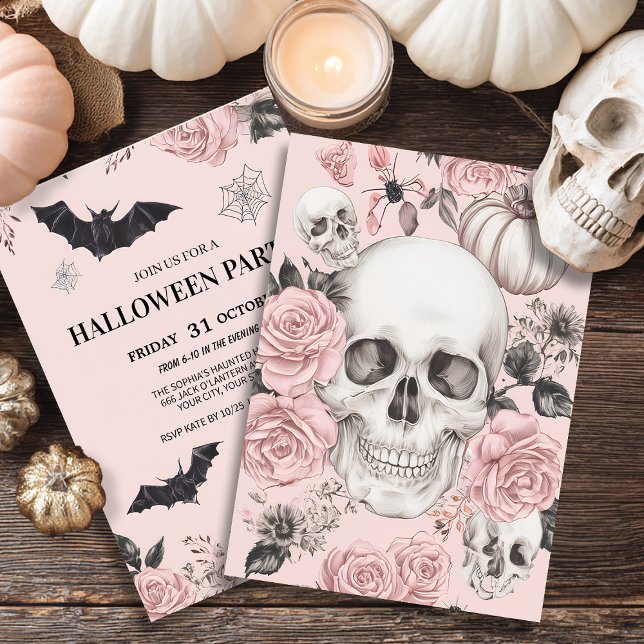 Convite Floral Skull Halloween (Criador carregado)