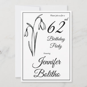 Convite Floral Snowdrop Preto E Branco Aniversário de Qual