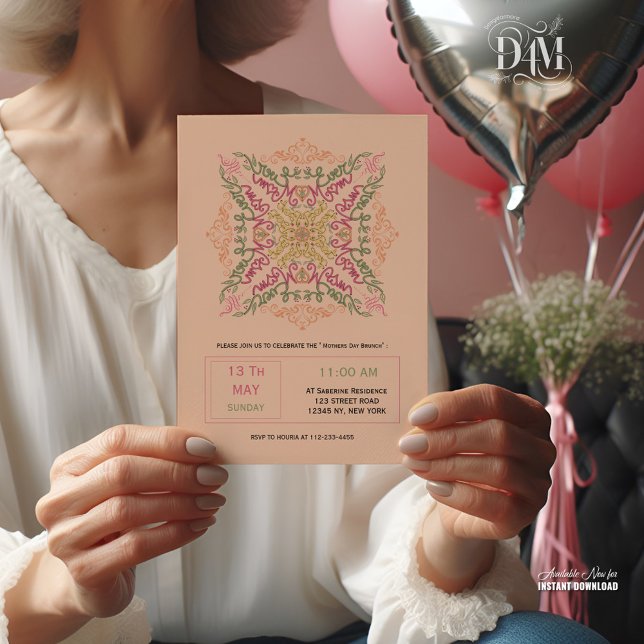 Convite Floral Soft peach kaleidoscopic Script Best Mom  (Criador carregado)